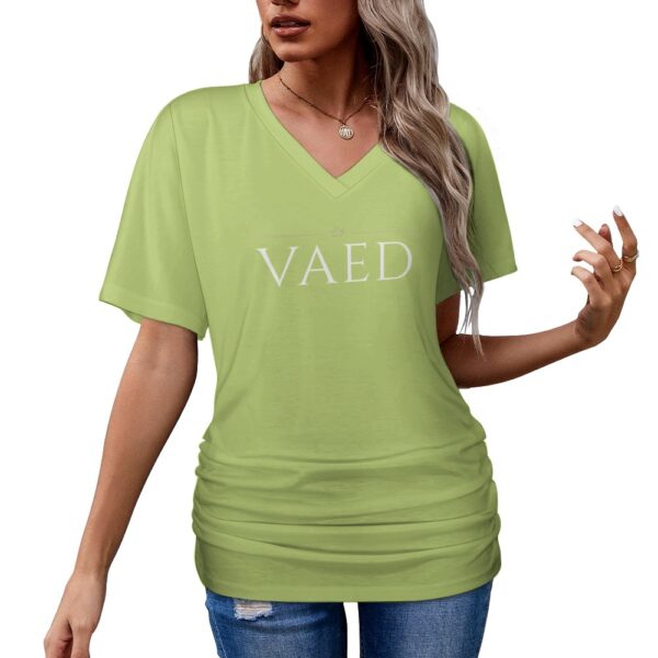 T‑Shirt Femme Col V Plissé – Coupe Regular Stretch, Plis Sculptants, Mode Éthique & Confort