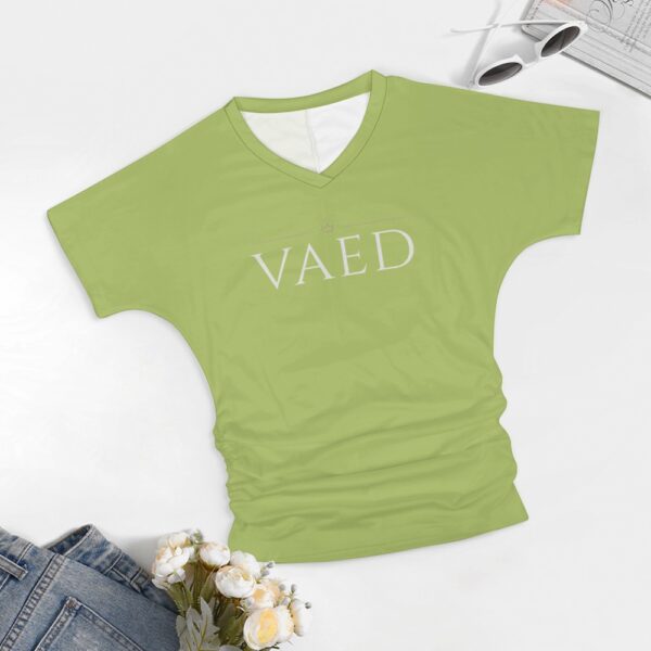 T‑Shirt Femme Col V Plissé – Coupe Regular Stretch, Plis Sculptants, Mode Éthique & Confort – Image 2
